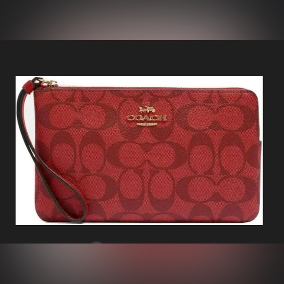 NWT Genuine Leather Coach Wristlet in Red Signature Style - Picture 3 of 10